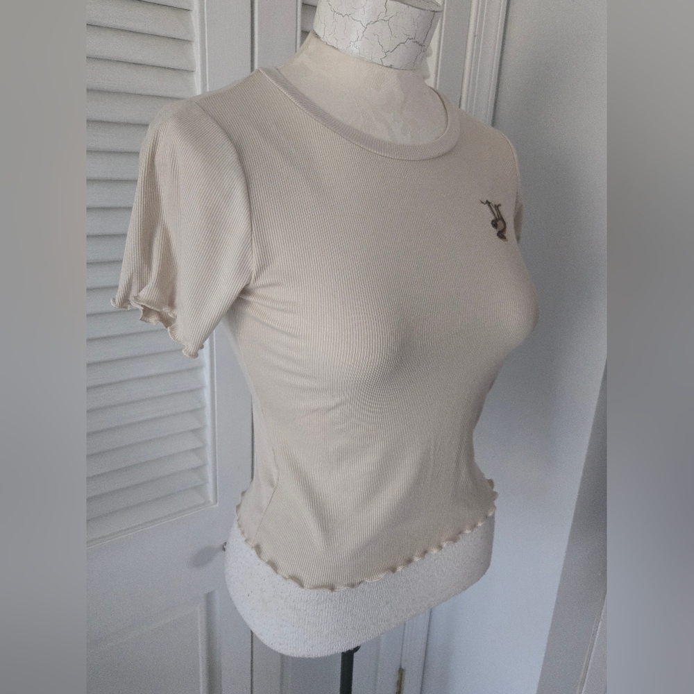 Wild Fable Sloth Crop Tee Ribbed Cream M NWT - Picture 3 of 9